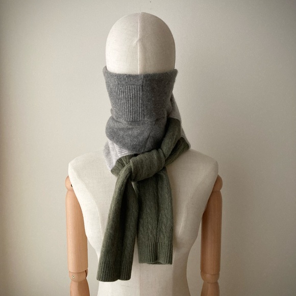 joodito 100% cashmere tie sweater japanese boro boho patchwork scarf gray green - Picture 2 of 11